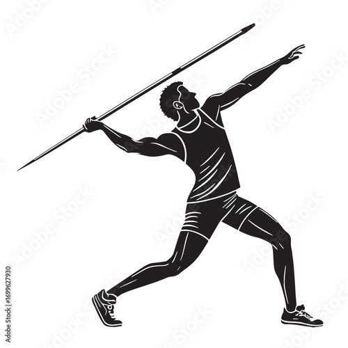 Black  javelin throw Silhouette Vector, High Quality Illustration on White Background