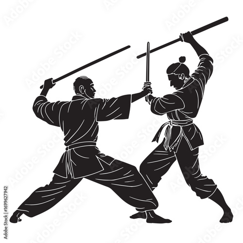 Black jogo do pau portugal stick fighting Silhouette Vector, High Quality Illustration on White Background