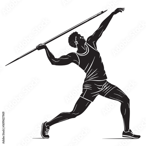 Black  javelin throw Silhouette Vector, High Quality Illustration on White Background