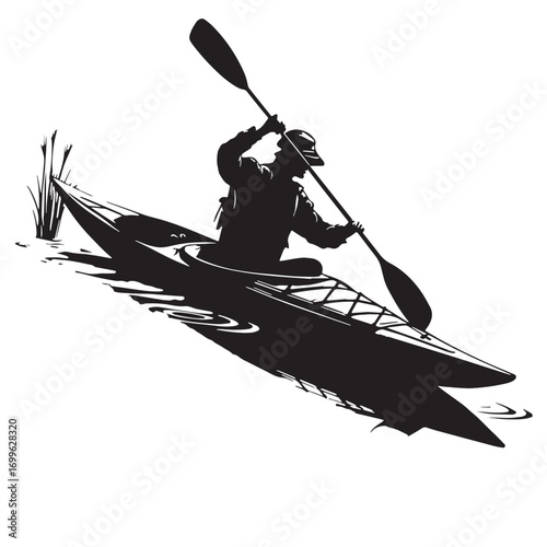Black kayaking Silhouette Vector, High Quality Illustration on White Background