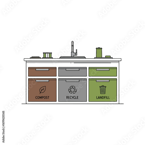Kitchen Waste Sorting System Illustration