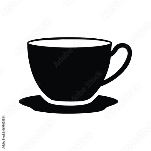 Elegant Black Silhouette of a Coffee Cup and Saucer on White Background, cup of tea silhouette vector illustration