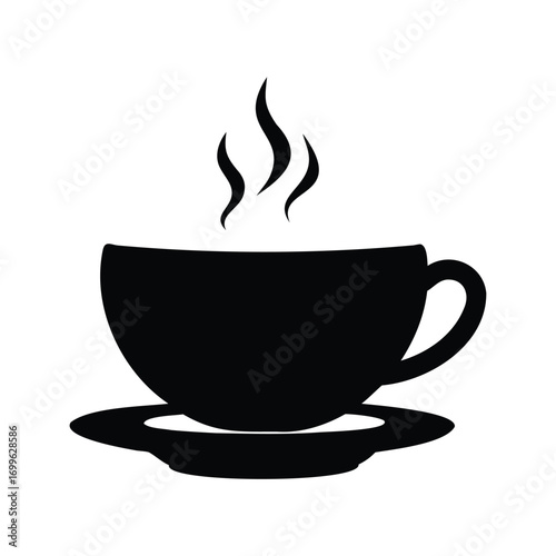 Elegant and simple hot coffee or tea cup with rising steam silhouette, cup of tea silhouette vector illustration