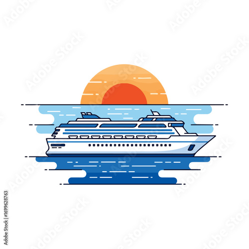 Minimalist Cruise Ship Vector With Sunset