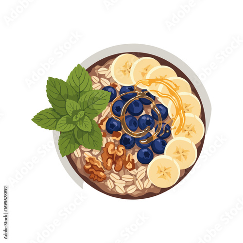 Oatmeal Bowl With Fruit and Honey Illustration