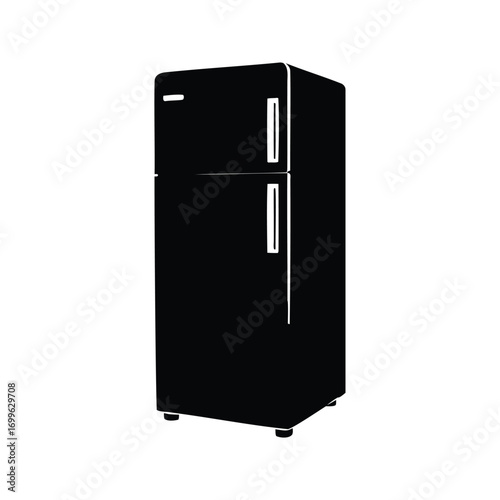 Retro style two door refrigerator stands alone in a graphic depiction., refrigerator silhouette vector illustration