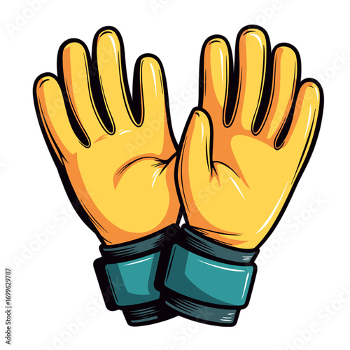 Yellow gardening gloves with blue cuffs in a flat design  