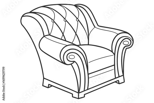 Detailed Outline of a Tufted Chesterfield Armchair antique black and white