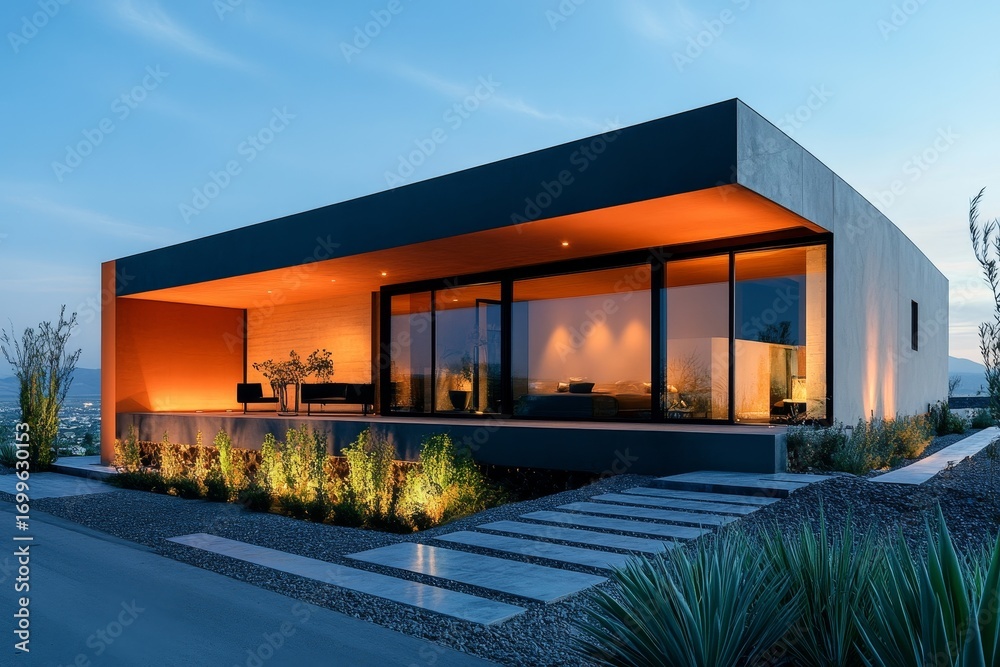 Obraz premium Modern minimalist private houses. Residential architecture exterior. Created with, Generative AI
