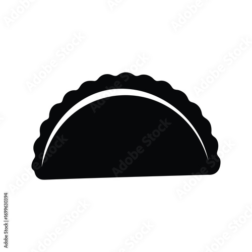 Simple black and white illustration of empanada or a similar pastry, taco shell silhouette vector illustration