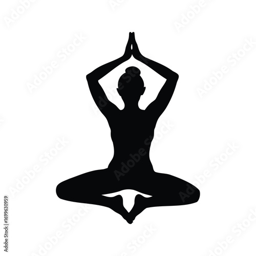 Silhouette of a person in a yoga pose with hands overhead, meditating, woman doing yoga pose silhouette vector illustration