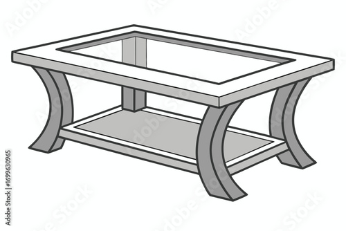 Gray and white isometric drawing of a two-tiered rectangular coffee table furniture living room