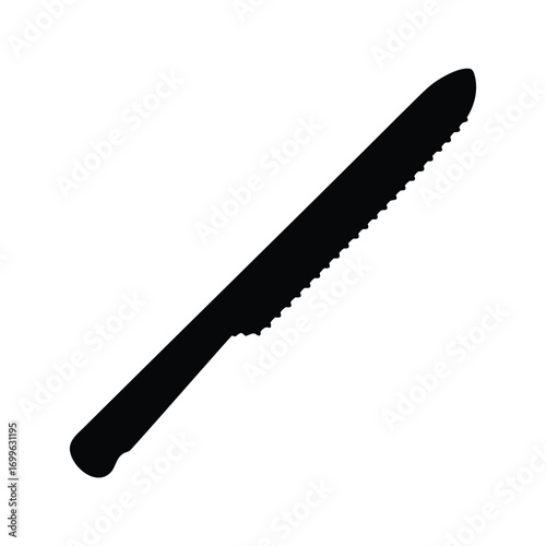Silhouette of a serrated knife ideal for cutting bread or other items, bread knife silhouette vector illustration