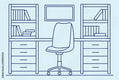 Home Office Desk with Bookshelves and Swivel Chair bookshelf