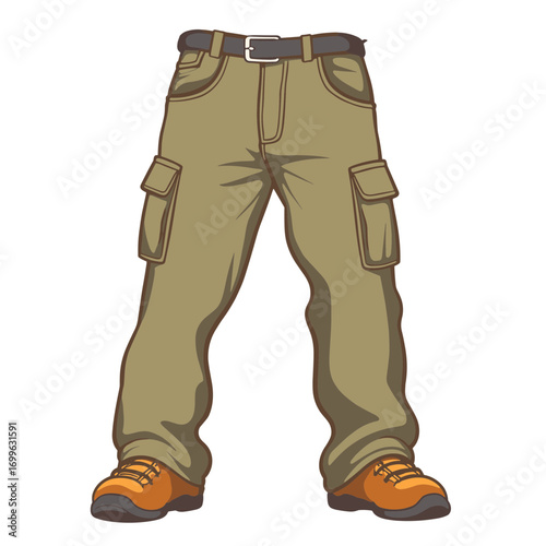Cartoon illustration of cargo pants with shoes and belt  
