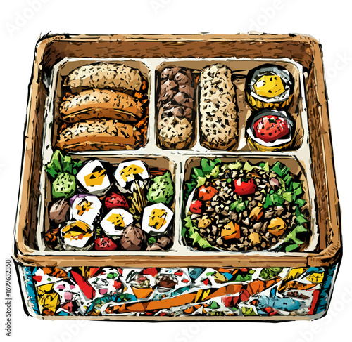 Colorful lunch box with variety