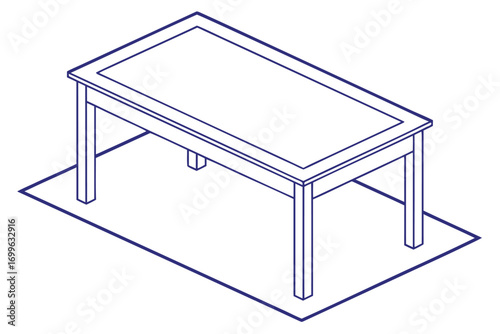 Isometric Line Drawing Of A Rectangular Wooden Table On A Mat furniture interior