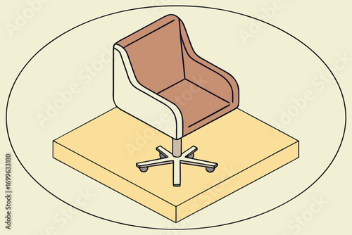 Isometric Office Chair on a Square Platform within an Oval Frame Keywords: office chair, furniture