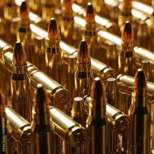 Arrangement of golden bullets, creating an aesthetic ammunition backdrop