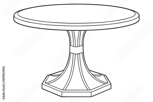 Line Art Illustration of a Round Pedestal Dining Table furniture interior