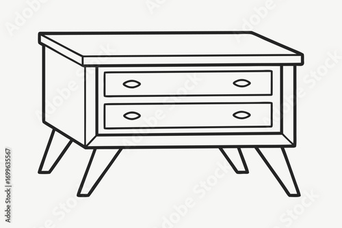 Line drawing of a mid-century modern nightstand with two drawers table furniture