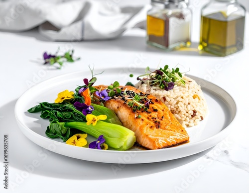 Gourmet Miso glazed Salmon with Rice and Greens
