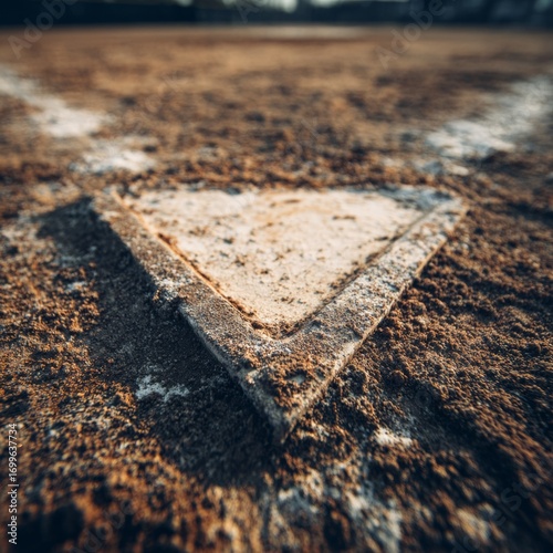 Close-Up View of Baseball Home Plate on a Dirt Field Surface