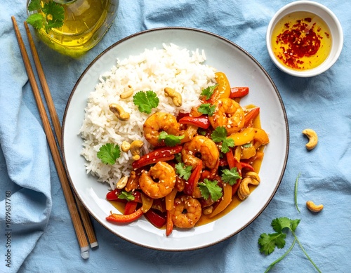 Vibrant Sweet and Sour Shrimp with Jasmine Rice and Cashews