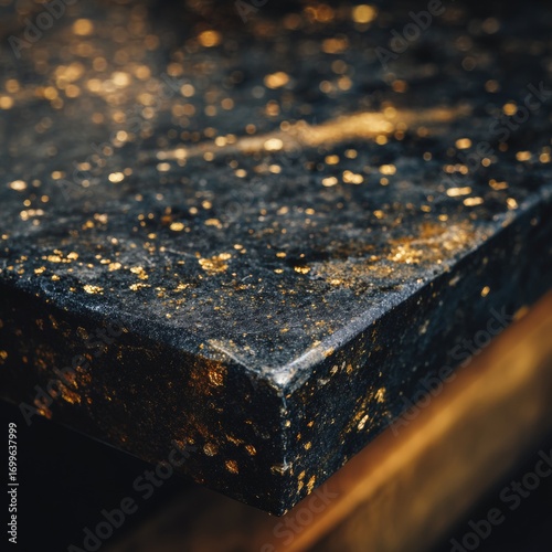 Abstract Texture of Dark Stone with Golden Glittering Accents