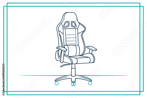 Outline Drawing of a Gaming Chair with Armrests in a Teal Frame computer chair office chair