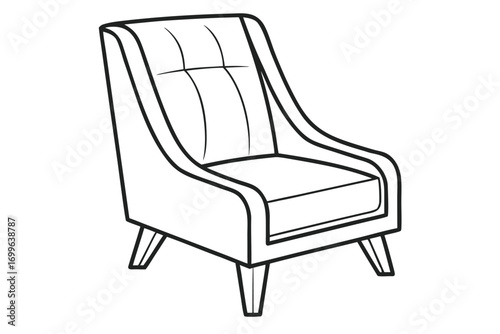 Outline drawing of a modern armchair with tufted back and four legs furniture interior