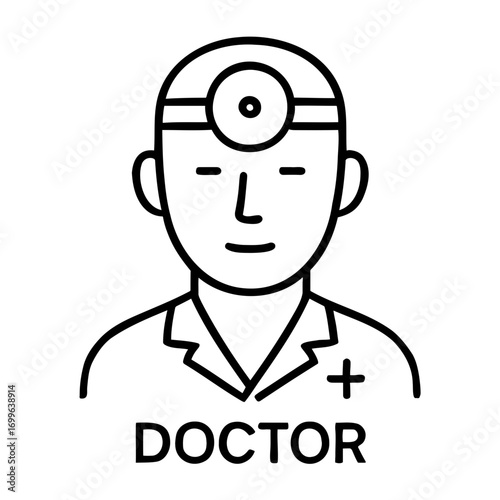 Medical equipment icon illustration of a doctor with a head mirror and a medical cross on their coat icon