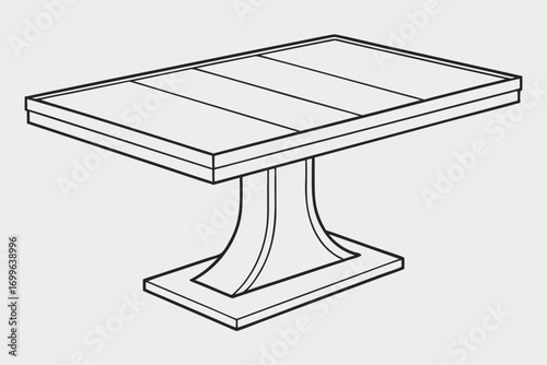 Outline Drawing of a Rectangular Dining Table with Pedestal Base furniture