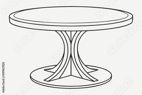 Outline drawing of a round dining table with a pedestal base round table furniture