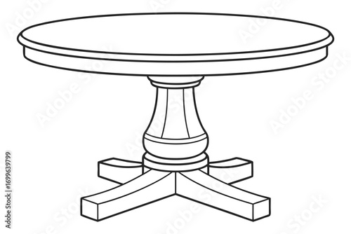 Outline Drawing of a Round Pedestal Dining Table with Four Legs round table pedestal table