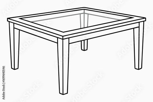 Outline Drawing of a Square Glass Top Table with Wooden Legs glass table coffee table