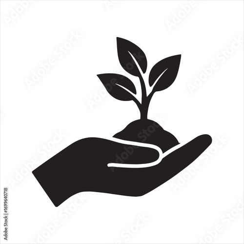 Protecting the Environment Hand Holding a Sprout in Black and White Symbolizing Growth and Sustainability Contributing to a Greener Future