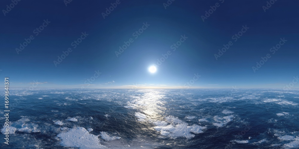 Fototapeta premium Panoramic hdr ocean sunrise vast seascape high dynamic range aerial view tranquil atmosphere