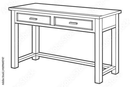Outline Drawing of a Two- Drawer Console Table on White Background desk furniture