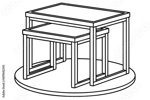 Outline drawing of nesting tables on a circular base Keywords: nesting tables, furniture, home decor