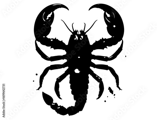 Menacing black scorpion silhouette with a distressed, grunge texture. Powerful arachnid vector art representing danger, the Scorpio zodiac sign, and desert wildlife concepts