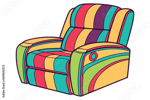 Recliner Chair with Bold Colorful Stripes and Rounded Edges Keywords: recliner, chair, armchair, furniture