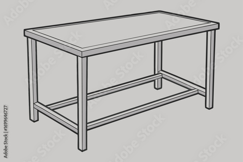 Simple Metal Frame Table with Rectangular Top and Shelf furniture industrial