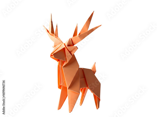 Orange Origami Deer Intricate Folds in Geometric Design Isolated on Transparent Background Creative Art Design Paper Craft Sculpture Elegant