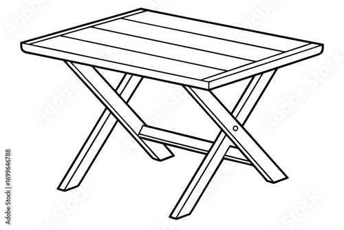 Simple Outline Drawing of a Foldable Wooden Picnic Table folding outdoor