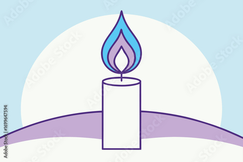 Stylized Candle Flame with Blue and Purple Tones on White light fire