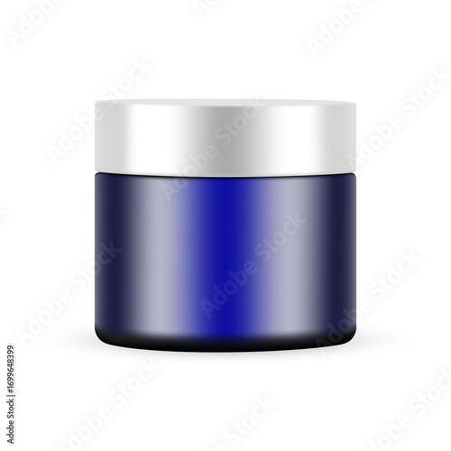Fotografía Vector illustration of a blue cosmetic jar with metallic cap isolated on white background