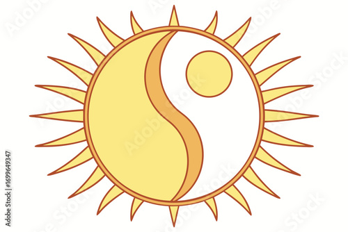 Stylized Sun Symbol With Yin Yang Design And Rays On White Background icon solar