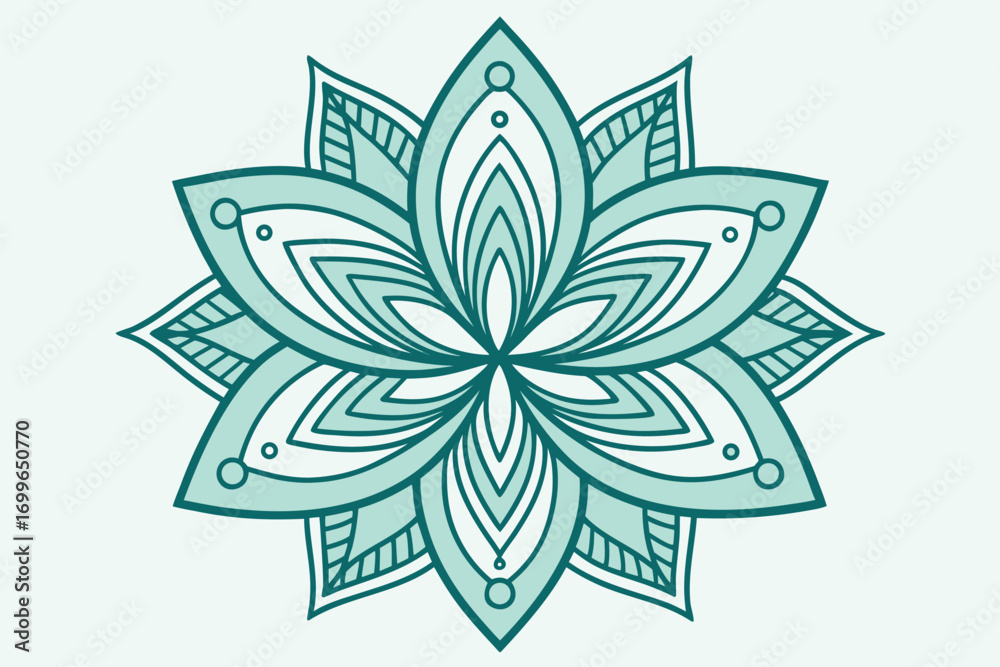 Obraz premium Teal and White Geometric Lotus Flower Mandala Design Keywords: mandala, lotus, flower, geometric
