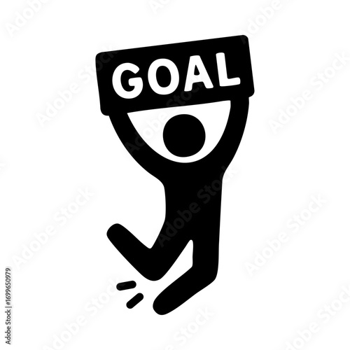 Goal achievement icon with jumping figure